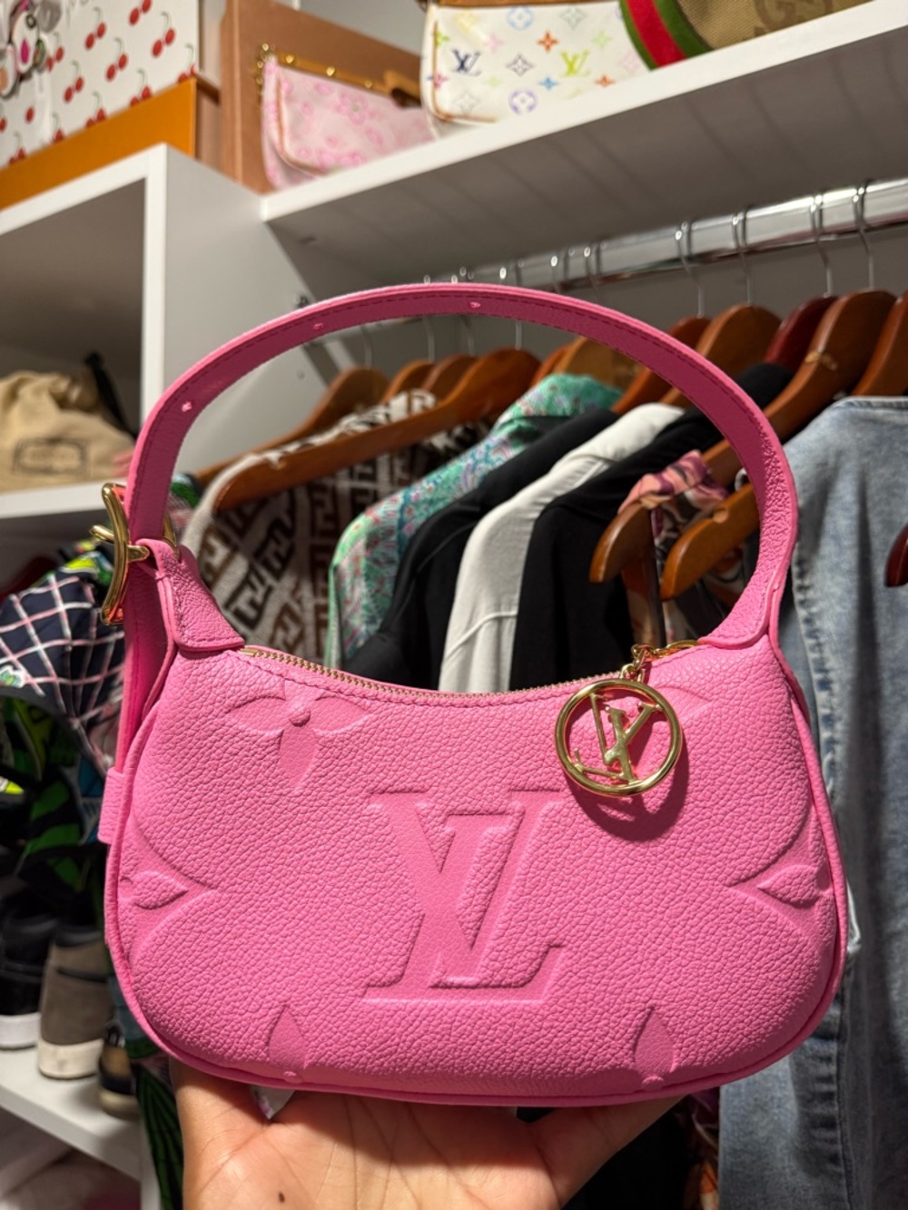 Louis Vuitton Pink Empreinte Leather Mini Moon Shoulder Bag